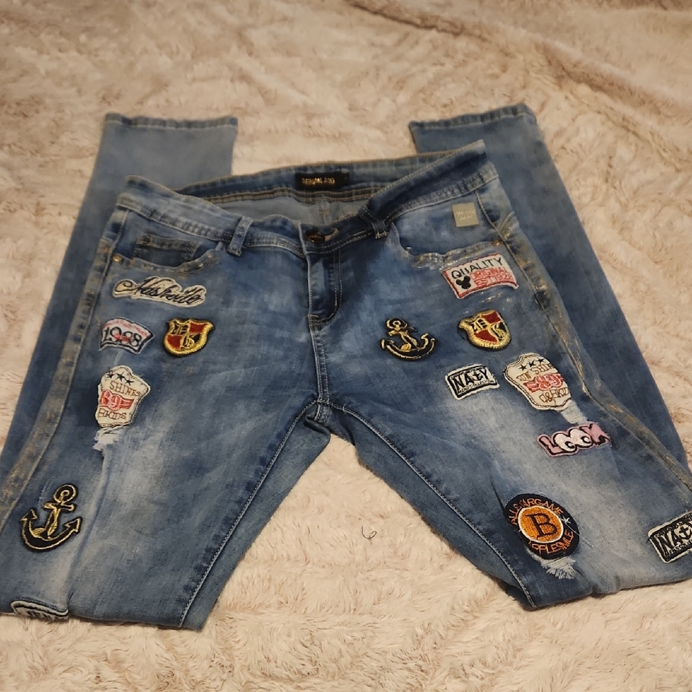 Denimland Blue Jeans with Colorful Patches